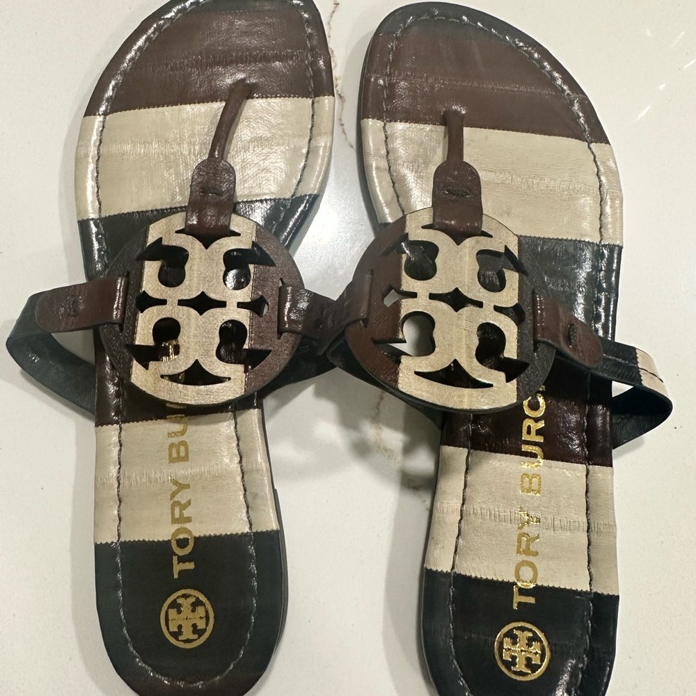 Tory Burch Brown and Cream Sandals